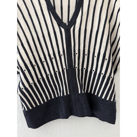 St John Sport Zip-up Short Sleeve Dorlman Sweater Size M Wool Blend,stripes - Picture 3 of 9
